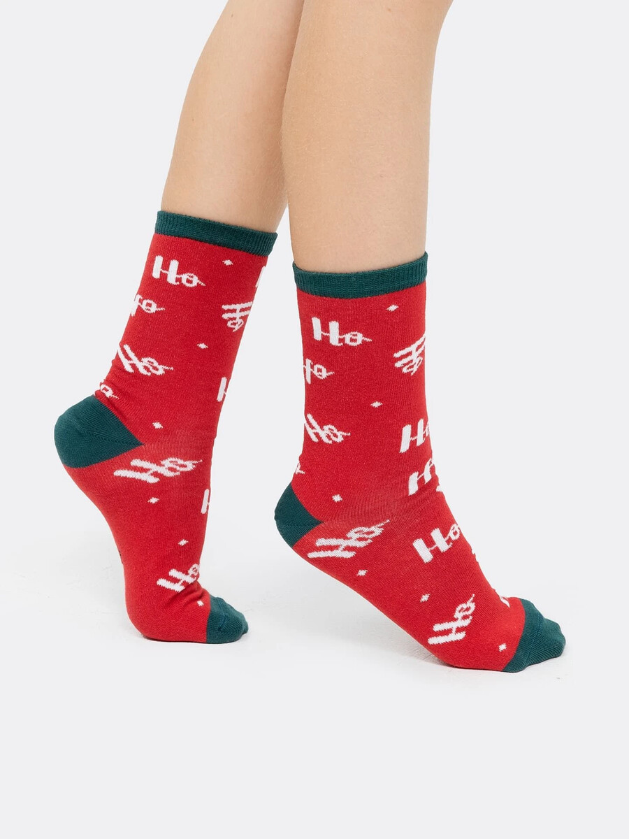 Высокие детские носки темно-красного цвета с зелеными и белыми элементами носки детские хлопок махра clever р 16 с 900