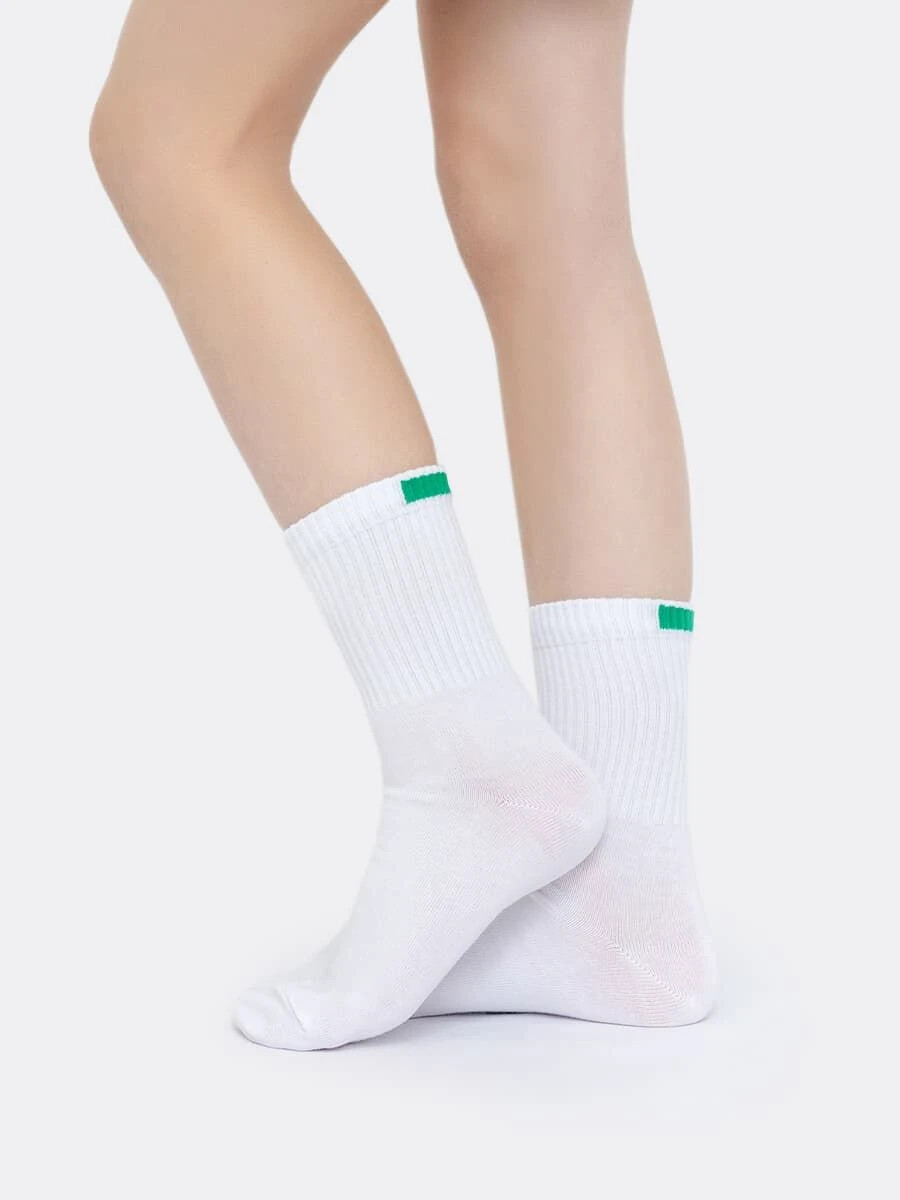 Детские высокие носки белого цвета с зеленым прямоугольником носки детские хлопок махра clever р 14 с 900