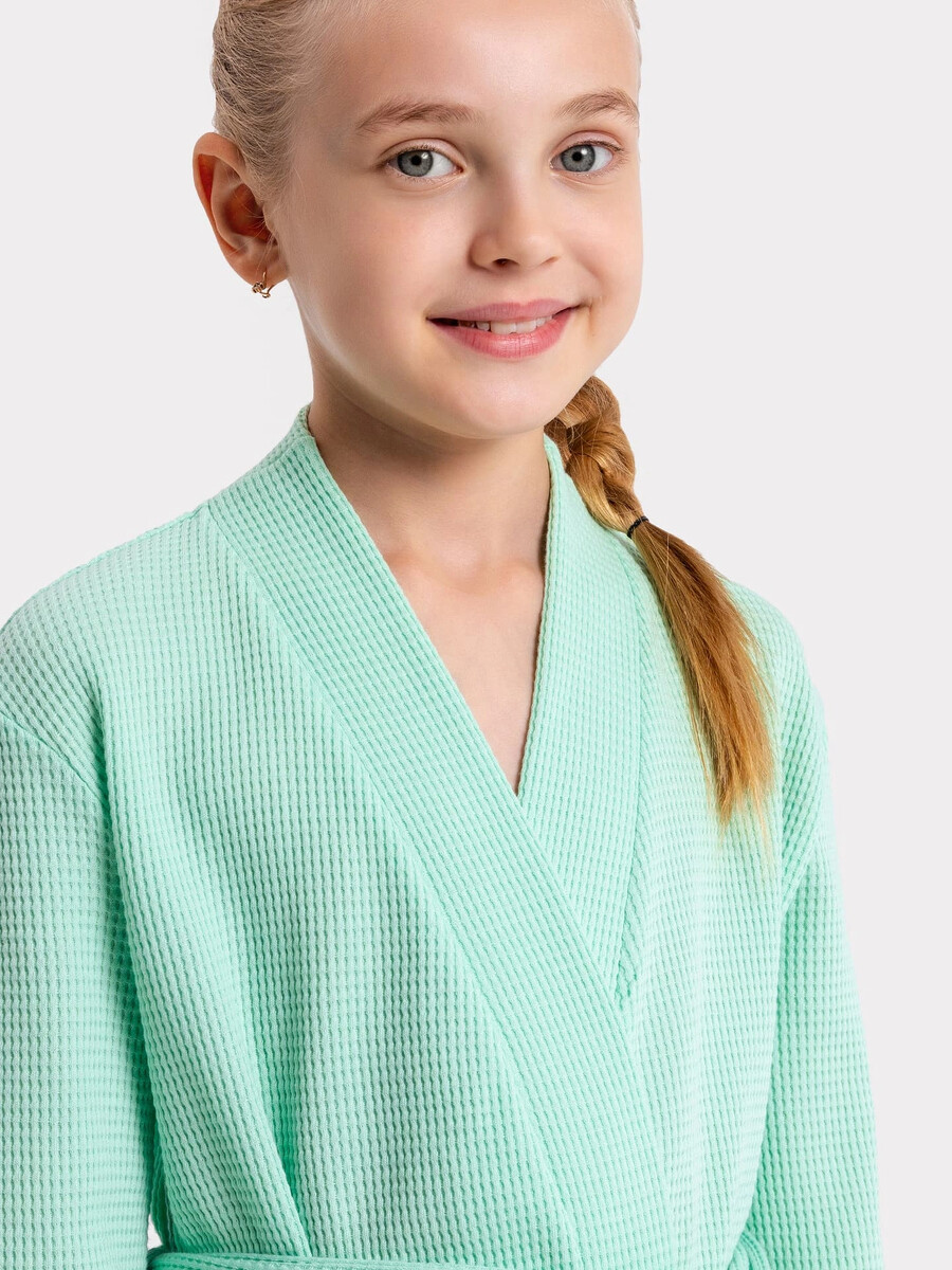 фото Вафельный халат для девочек в мятно-зеленом оттенке mark formelle
