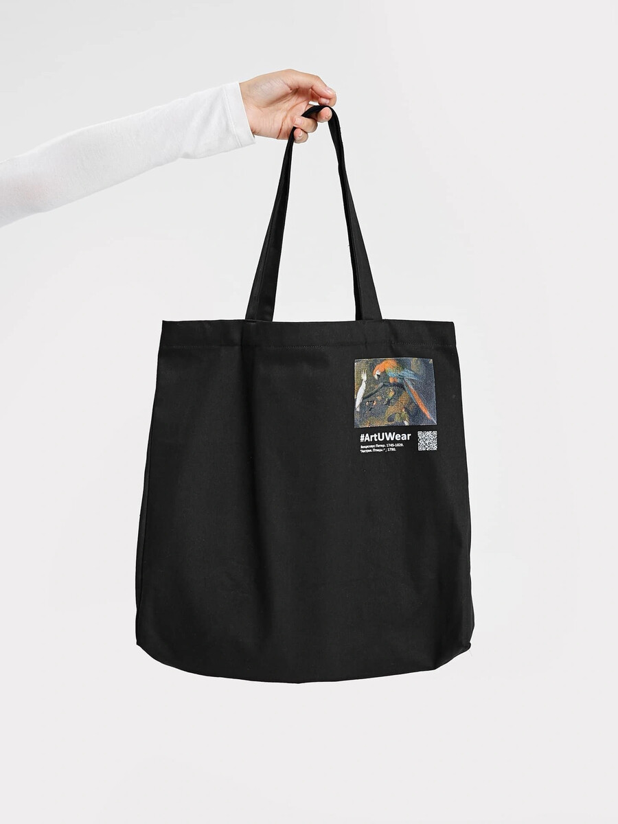 Сумка-шопер в черном цвете с печатью однотонная текстильная сумка шопер в светло сером оттенке