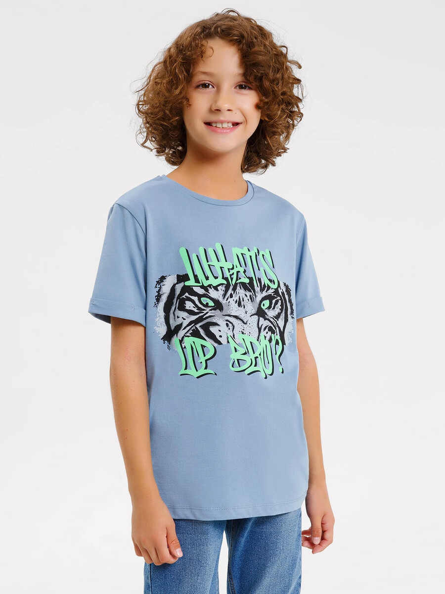 Футболка для мальчика в синем оттенке с печатью футболка для мальчика в синем оттенке с печатью