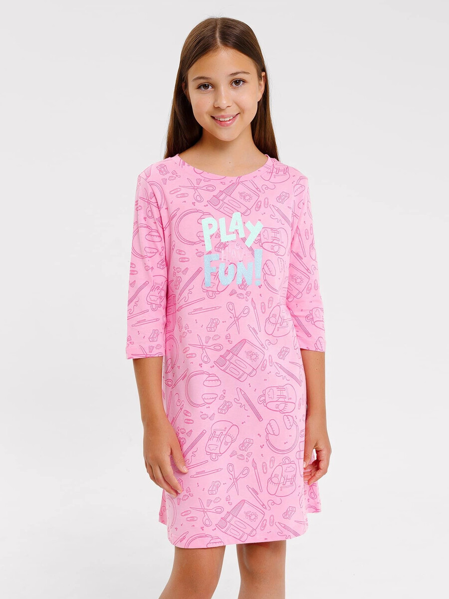Сорочка ночная для девочек розовая с принтом платье женское черное mark formelle x ляйсан утяшева