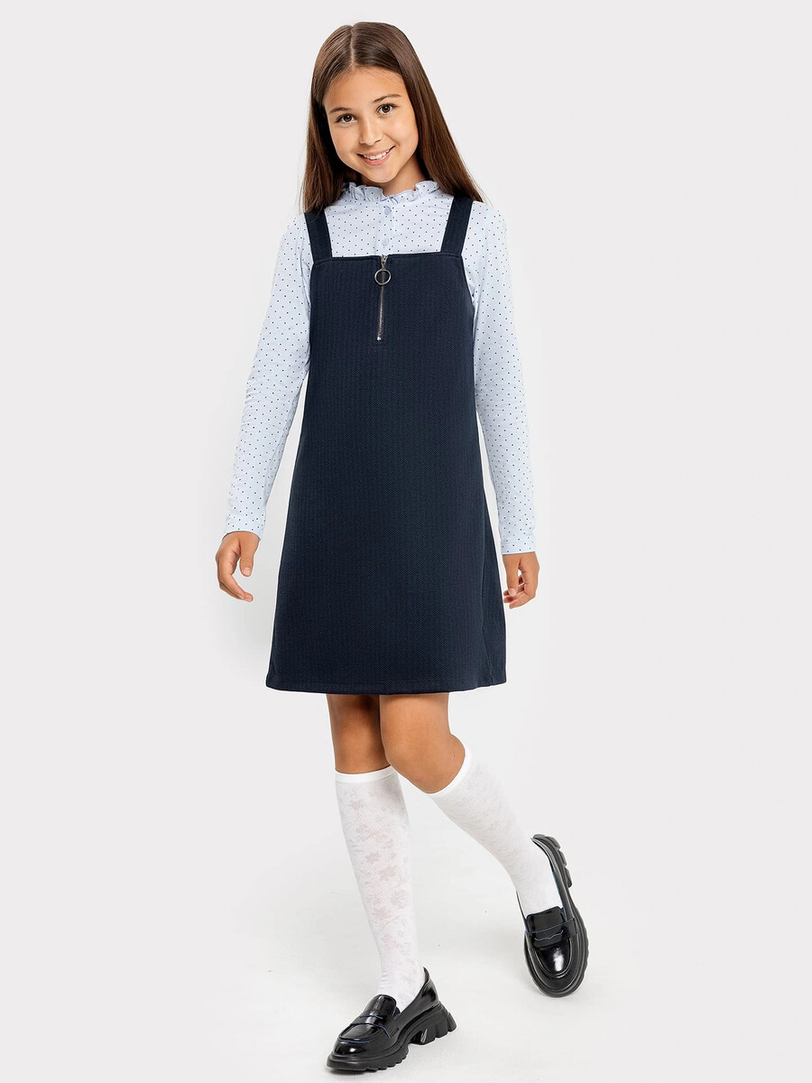 Сарафан для девочек на широких бретелях в черно-синюю укороченная рубашка в стиле пэчворк для девочек