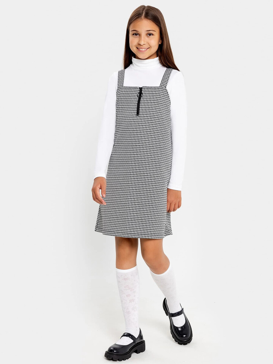 Сарафан для девочек на широких бретелях в черно-белую перчатки в стиле колор блок для девочек