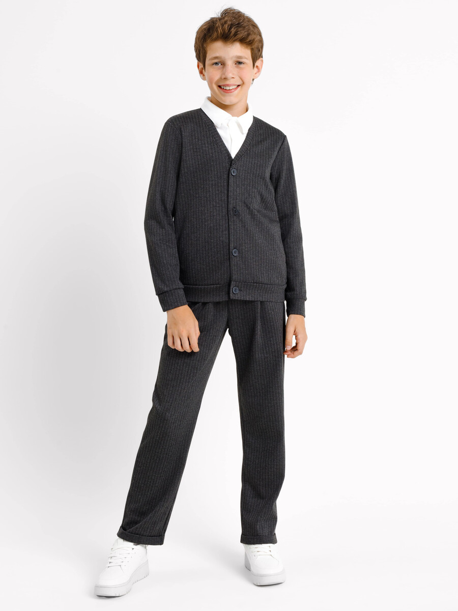 Школьные брюки для мальчиков в цвете черно-серая