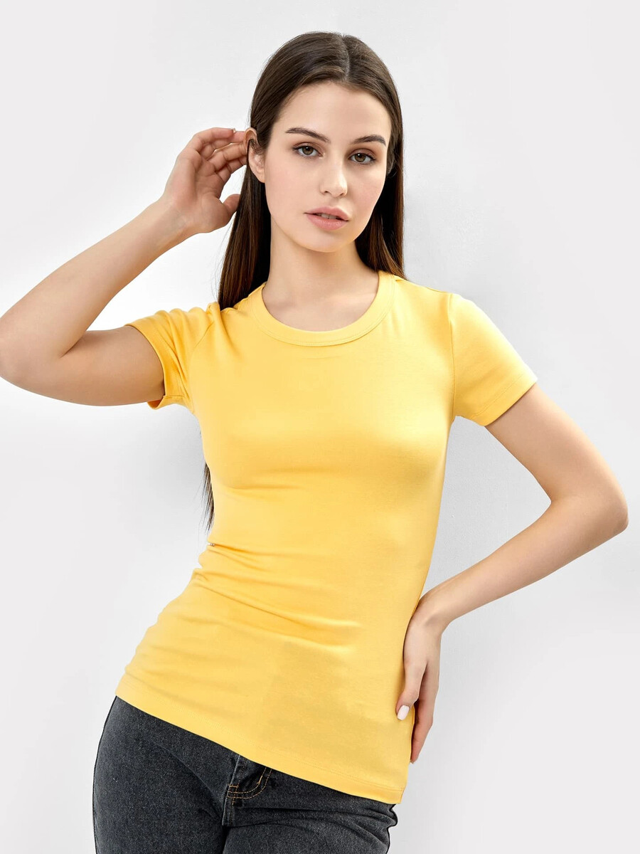 Футболка женская в желтом цвете футболка женская облегающая оттенка манго