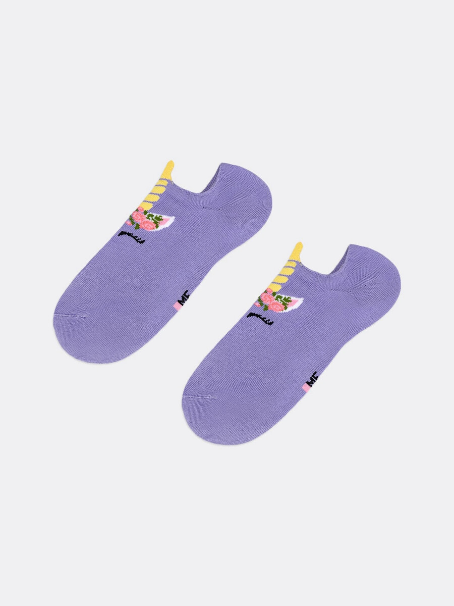 фото Носки детские короткие фиолетовые с рисунком единорога и 3-д mark formelle