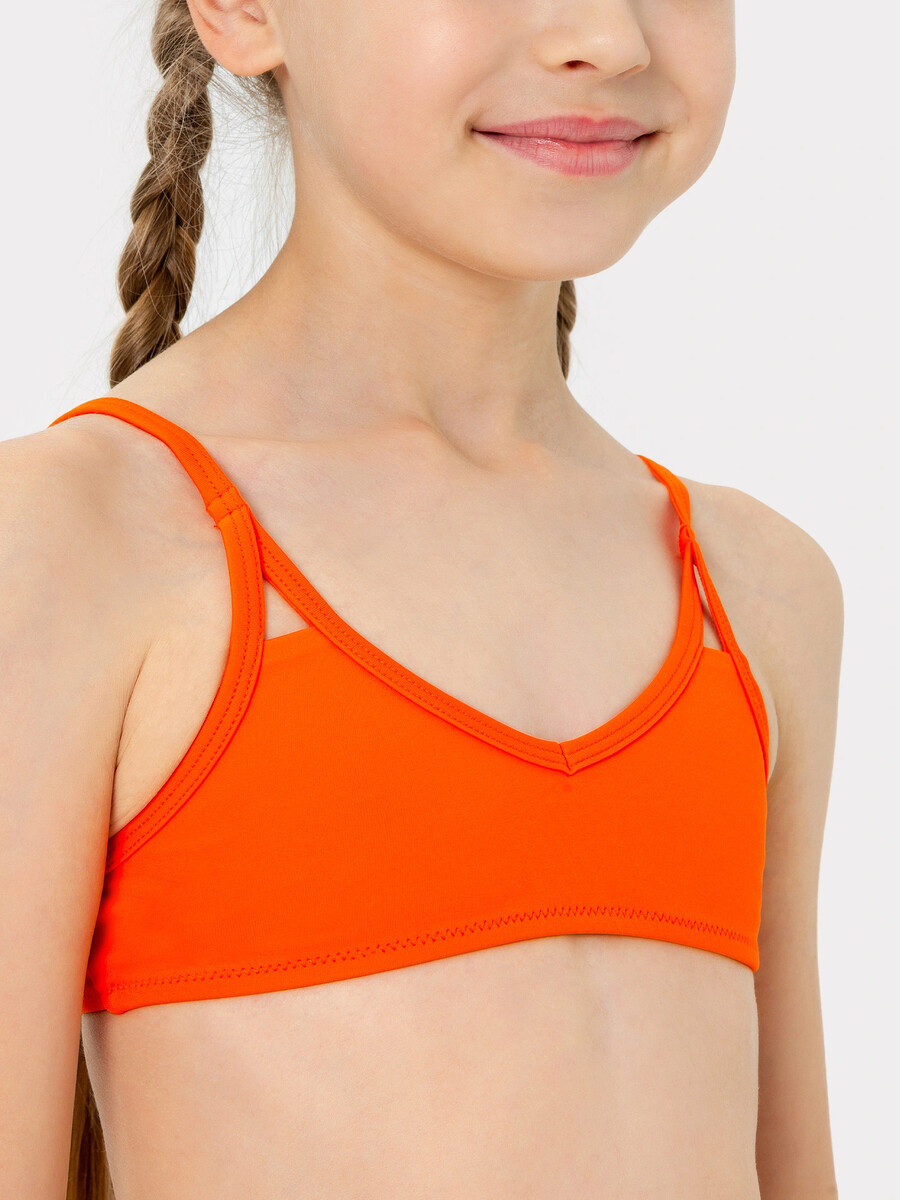фото Купальник для девочек раздельный оранжевый с декоративными разрезами mark formelle