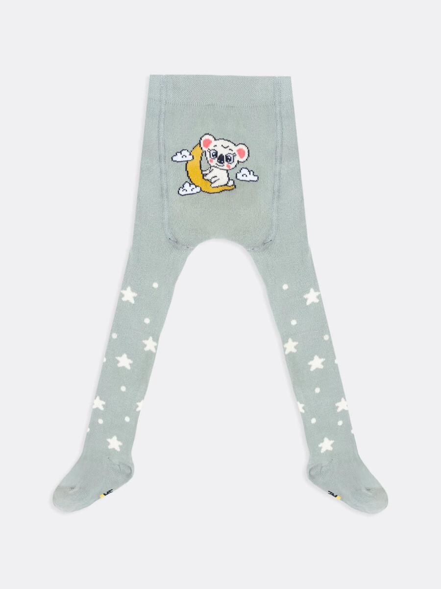 

Колготки для девочек светло-зеленые с рисунком звезд и коалы на луне, Хаки;св.оливка