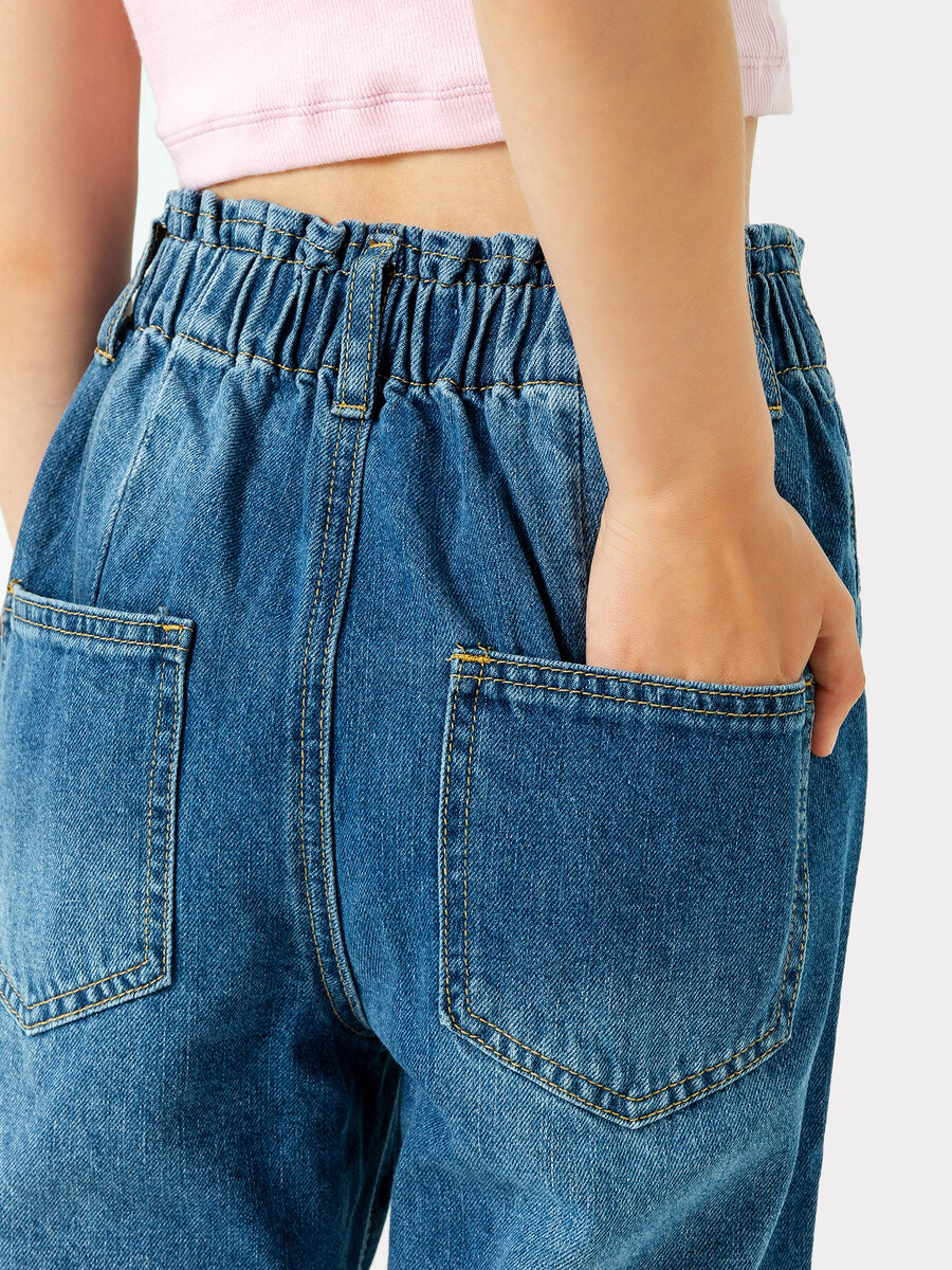 фото Прямые свободные джинсы синего цвета для девочек mark formelle