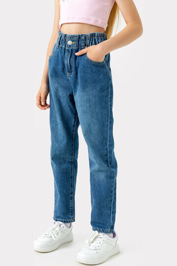 Прямые свободные джинсы синего цвета для