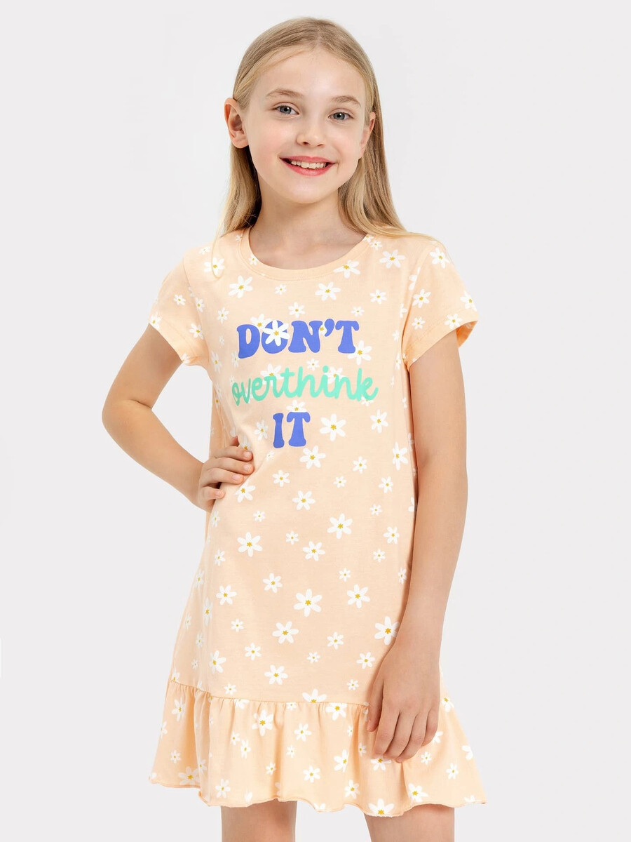 Сорочка ночная для девочек бежевая с текстом и рисунком в виде ромашек Mark Formelle, цвет белые ромашки 07624868 - фото 2