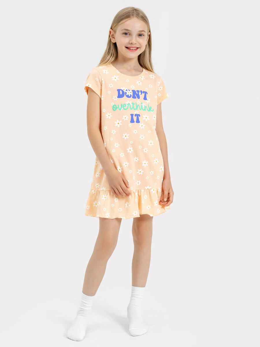 Сорочка ночная для девочек бежевая с текстом и рисунком в виде ромашек Mark Formelle, цвет белые ромашки 07624868 - фото 1