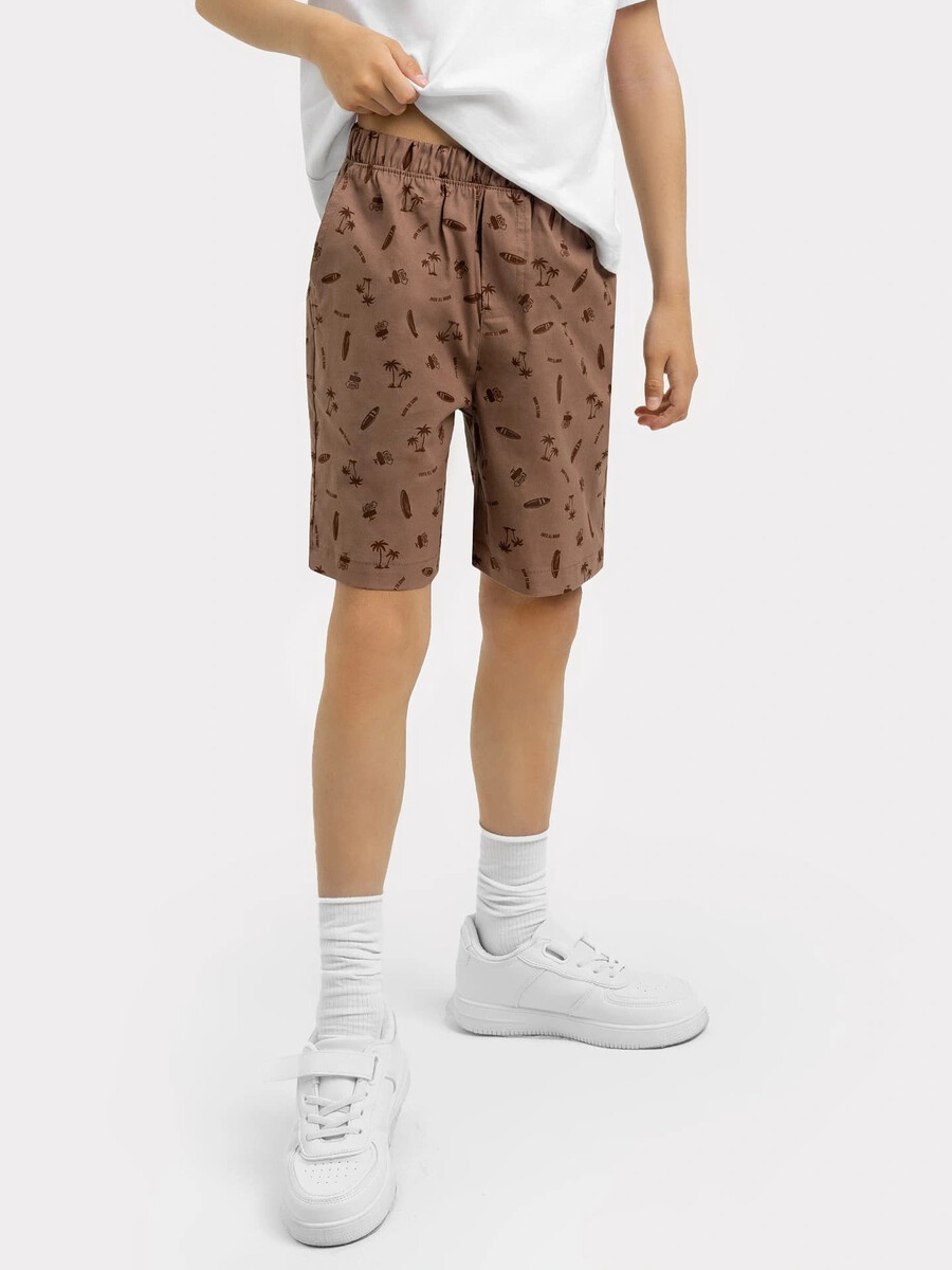 фото Тканевые шорты для мальчиков коричневые с принтом mark formelle