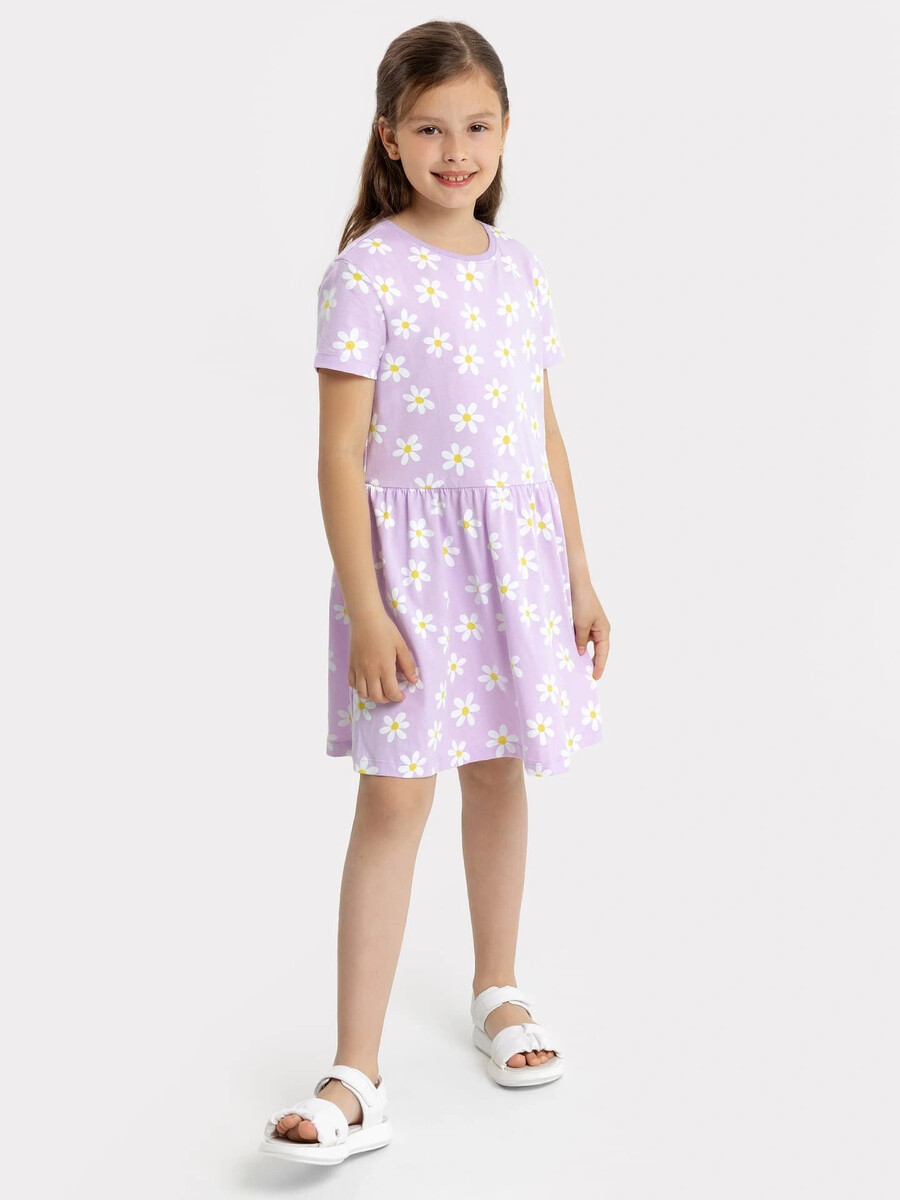 Платье в фиолетовом цвете с рисунком ромашек для девочек
