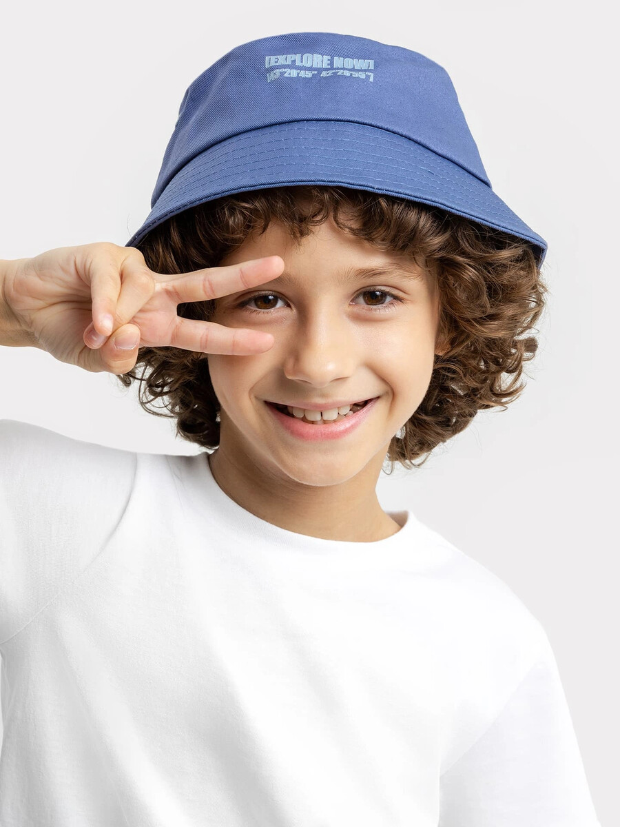 фото Панама детская для мальчиков синяя с печатью mark formelle