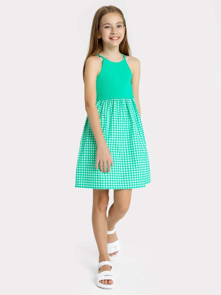 Сарафан на бретелях для девочек, в зеленом цвете, юбка в клетку синяя юбка мини в складку с принтом в клетку для девочки gsk017549 14 164