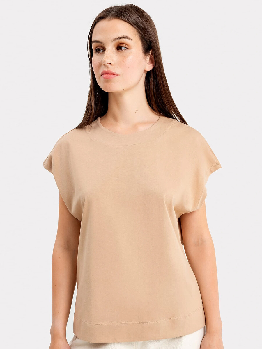 Хлопковая женская футболка-безрукавка в бежевом цвете