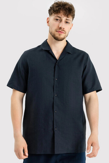 Мужская рубашка черная из хлопка и льна