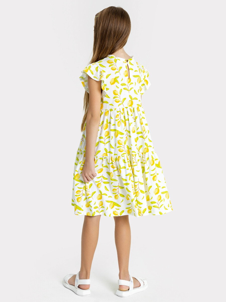 фото Платье белое с рисунком лимонов и рукавами-крылышками для девочек mark formelle