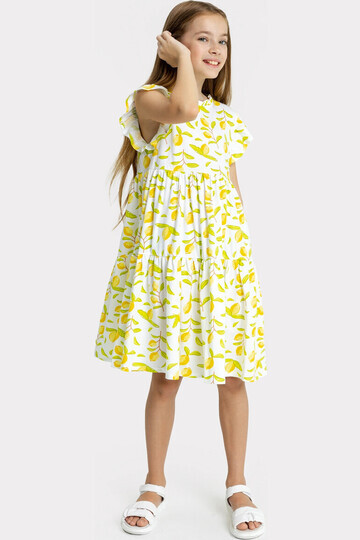 Платье белое с рисунком лимонов и рукава