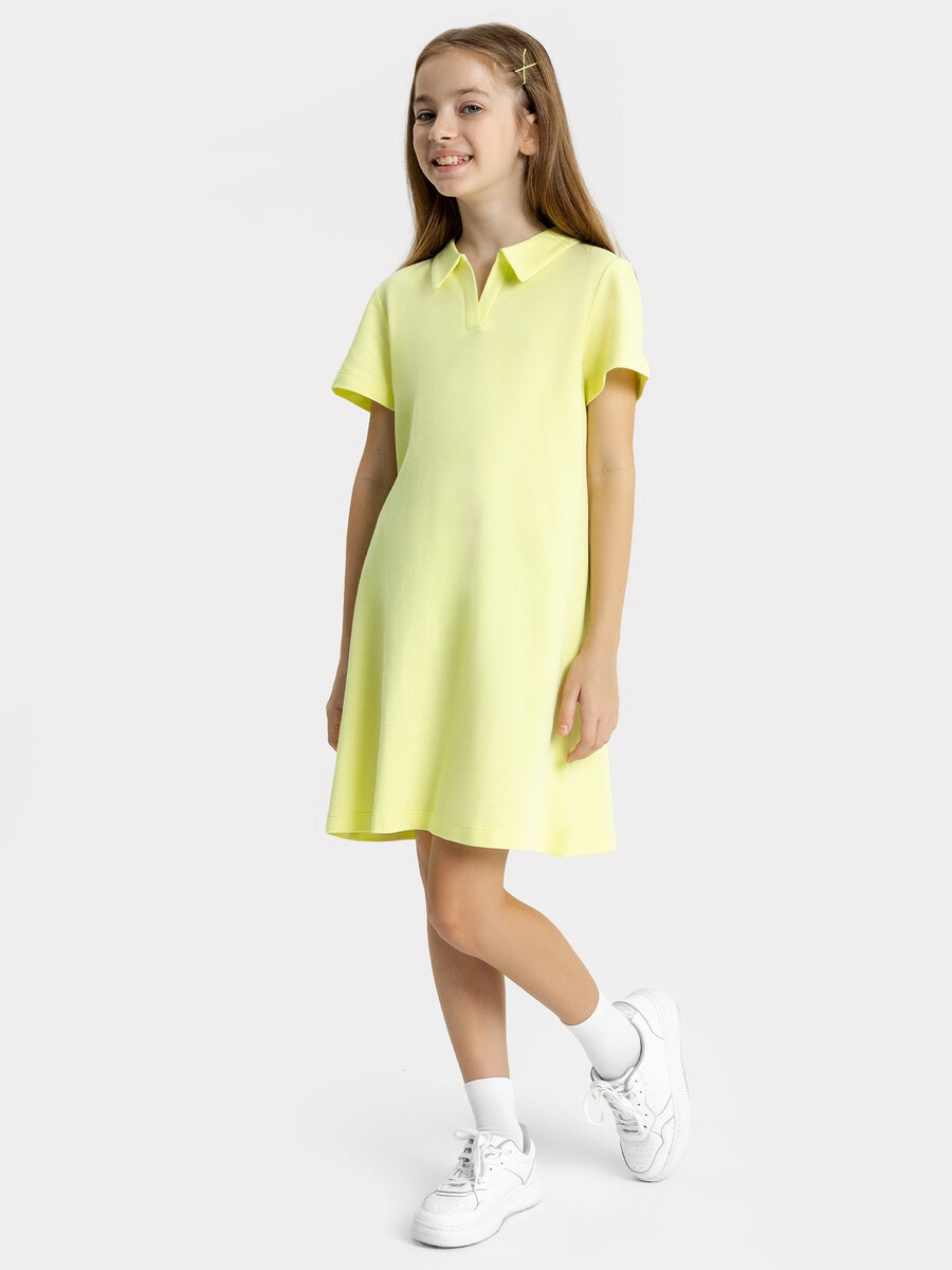 Прямое платье желтого цвета с воротником для девочек платье с воротником holivin карусель бежевое