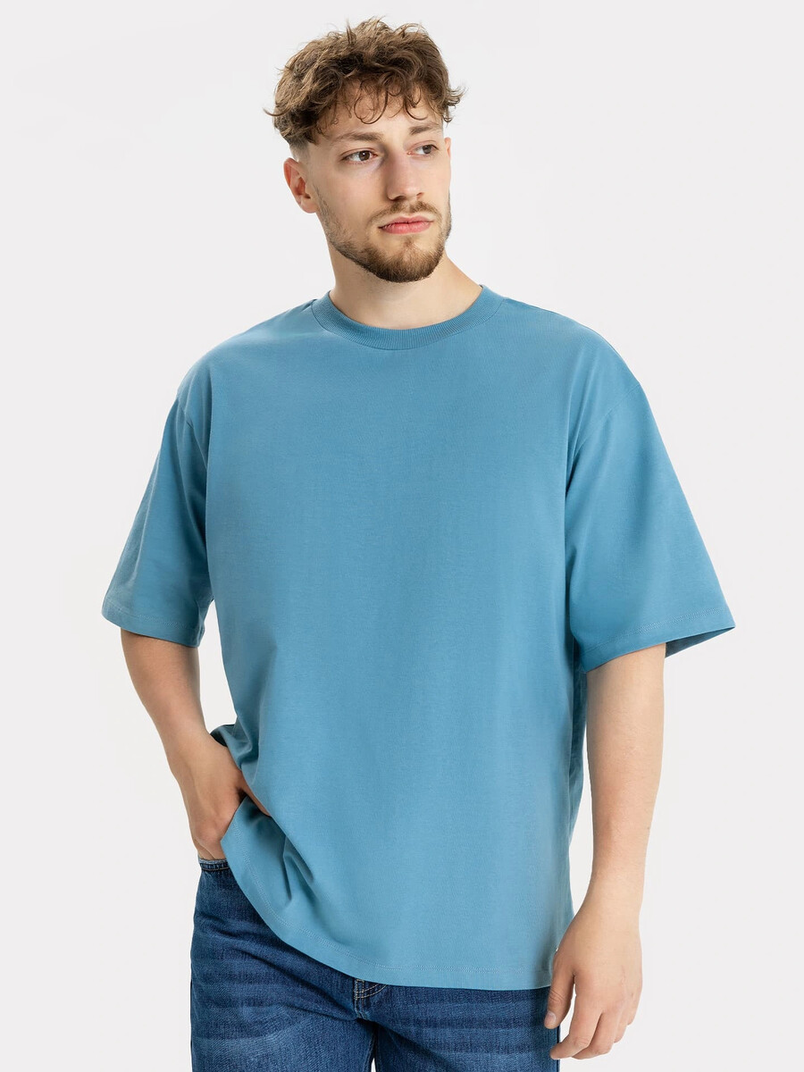 Футболка мужская оверсайз однотонная голубая футболка мужская оливковая однотонная