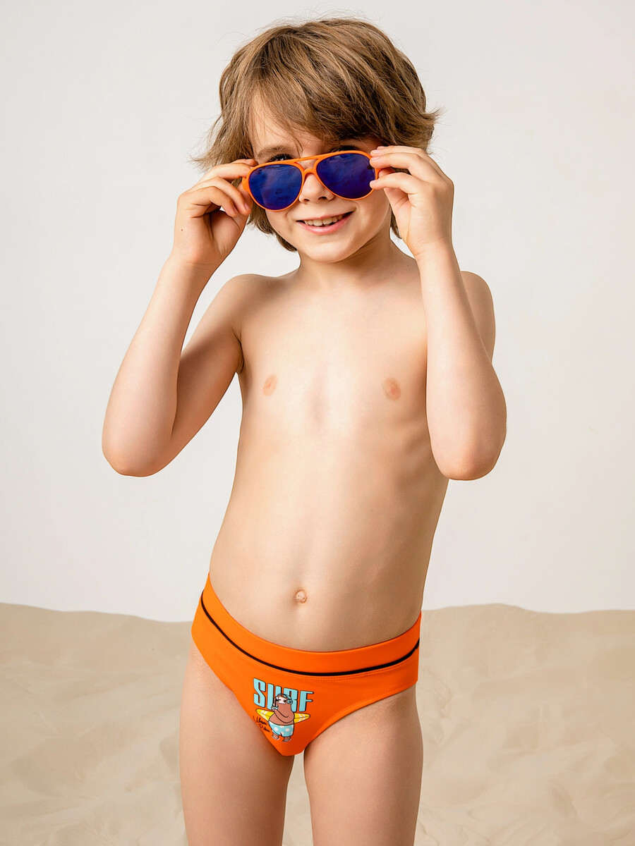 фото Купальные плавки для мальчиков в оранжевом цвете с принтом mark formelle
