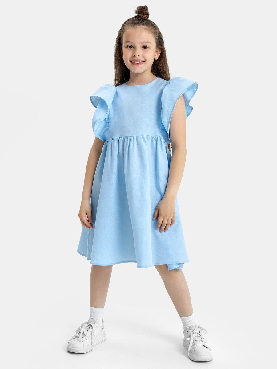 Платье для девочек в голубом оттенке с декоративными рукавами нарядное платье с пышными рукавами для девочек