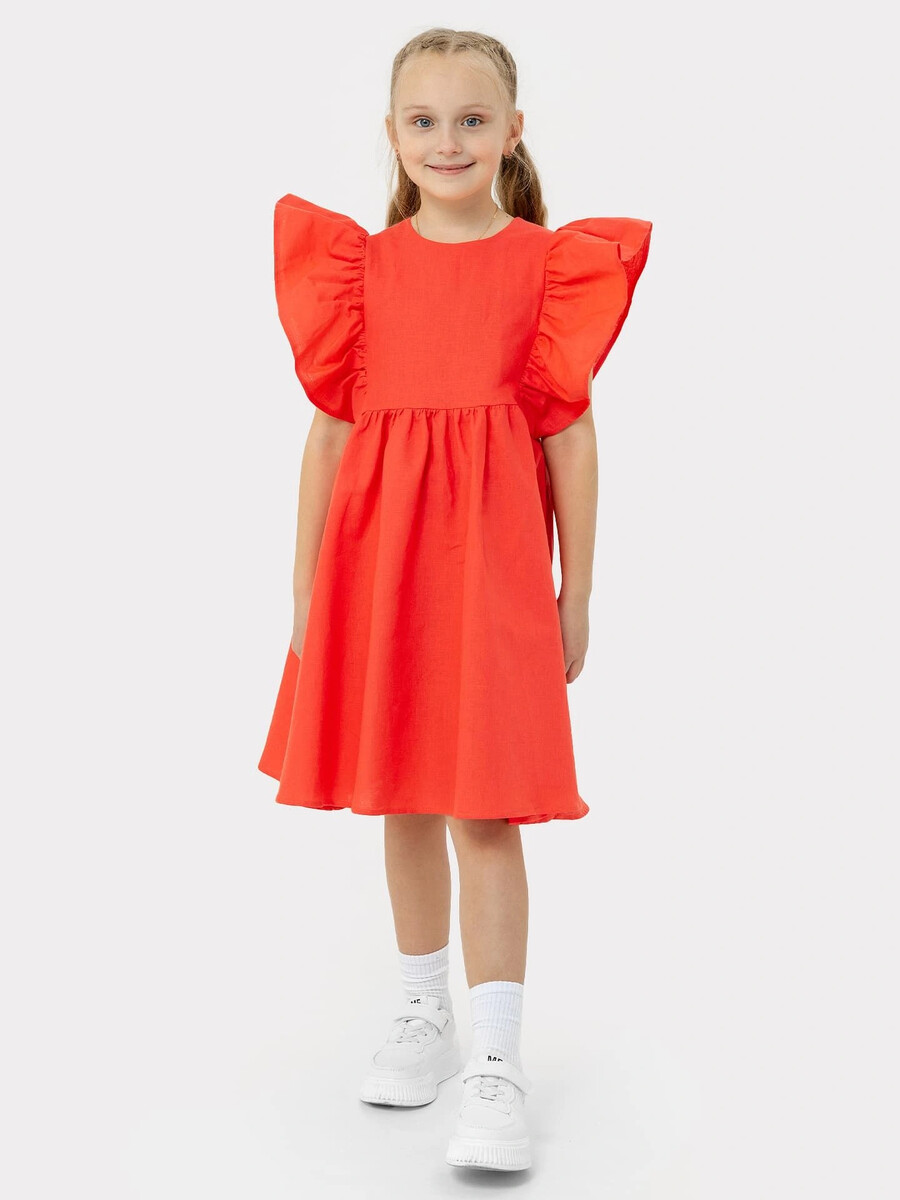 Платье для девочек в красном оттенке с декоративными рукавами купальник для девочек раздельный оранжевый с декоративными разрезами