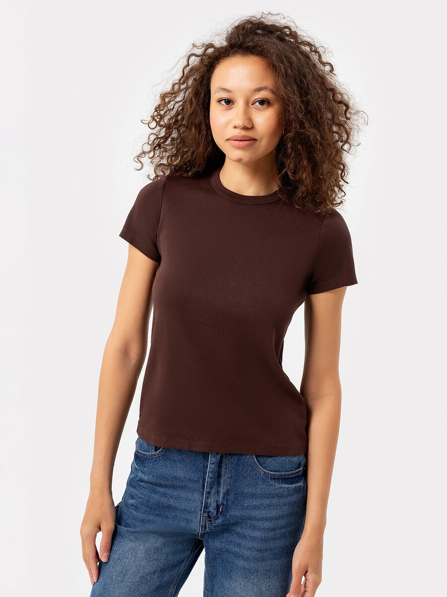 Футболка женская базовая коричневого цвета однотонная женская футболка в оттенке