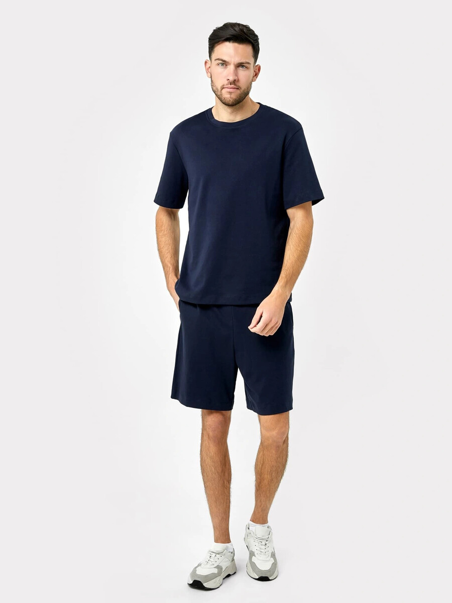 Комплект хлопковый мужской (футболка, шорты) шорты мужские в синем оттенке из интерлока