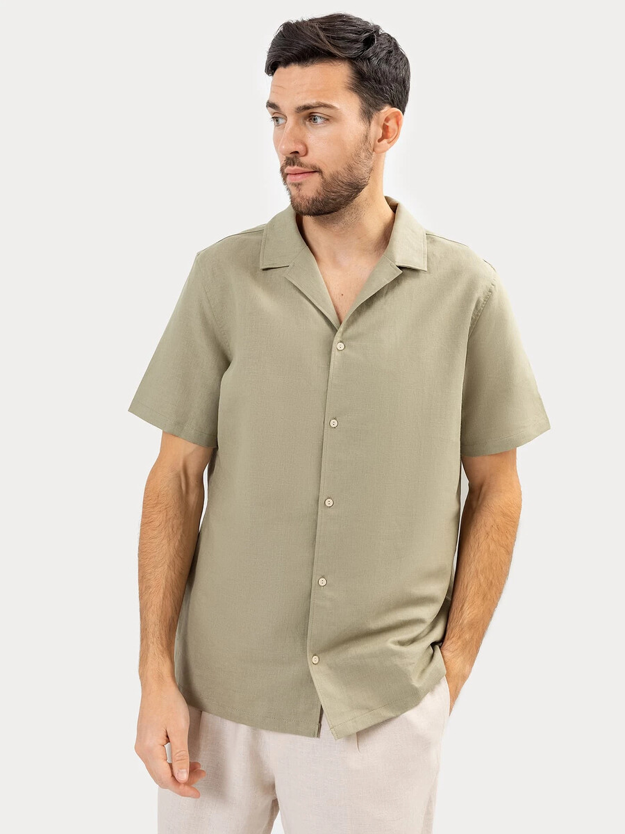 Мужская рубашка хаки из хлопка и льна шорты для мальчиков зеленые из льна и хлопка