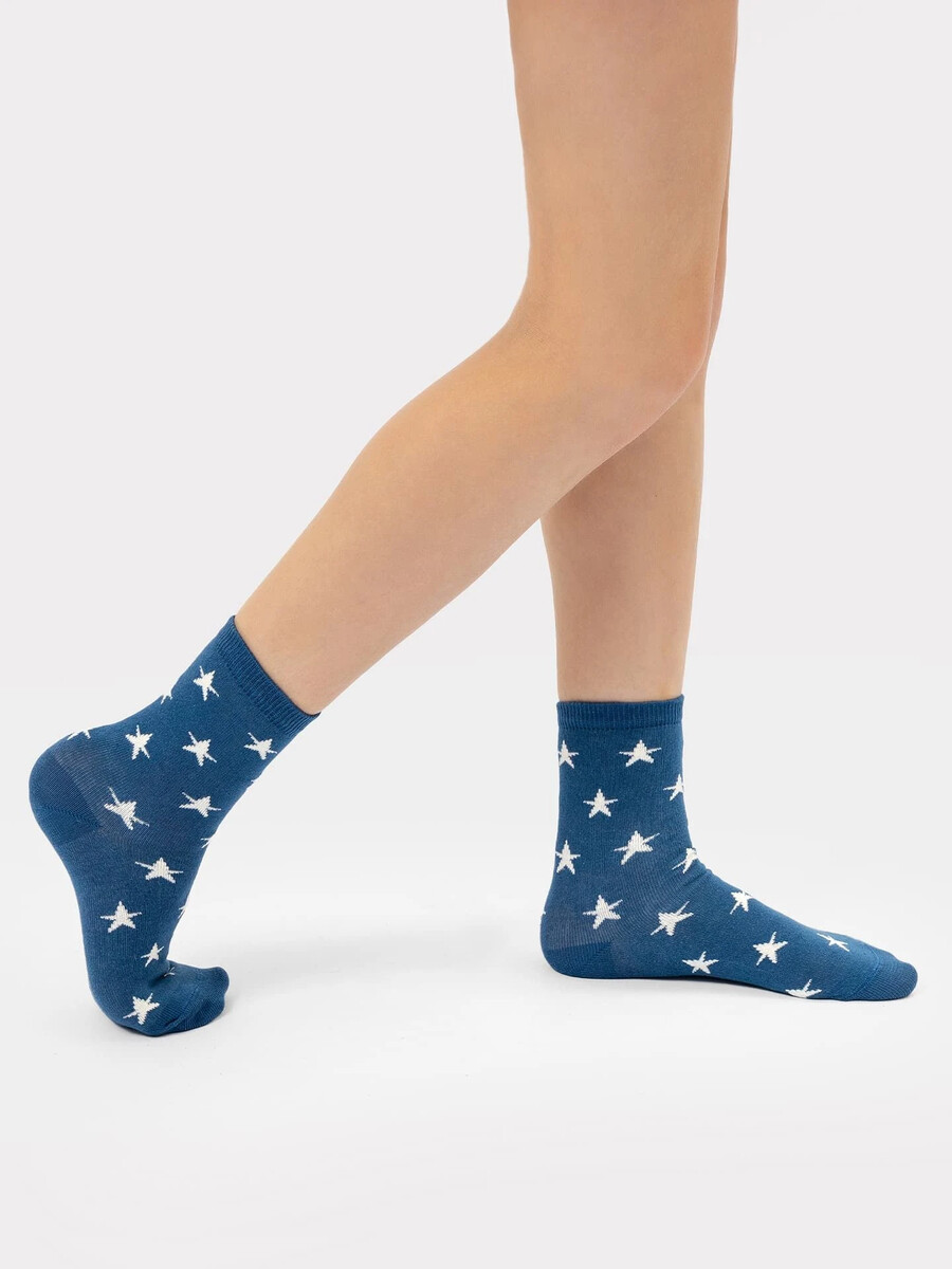Носки детские классические синие с рисунком с белыми звездочками носки детские эра горошки 40