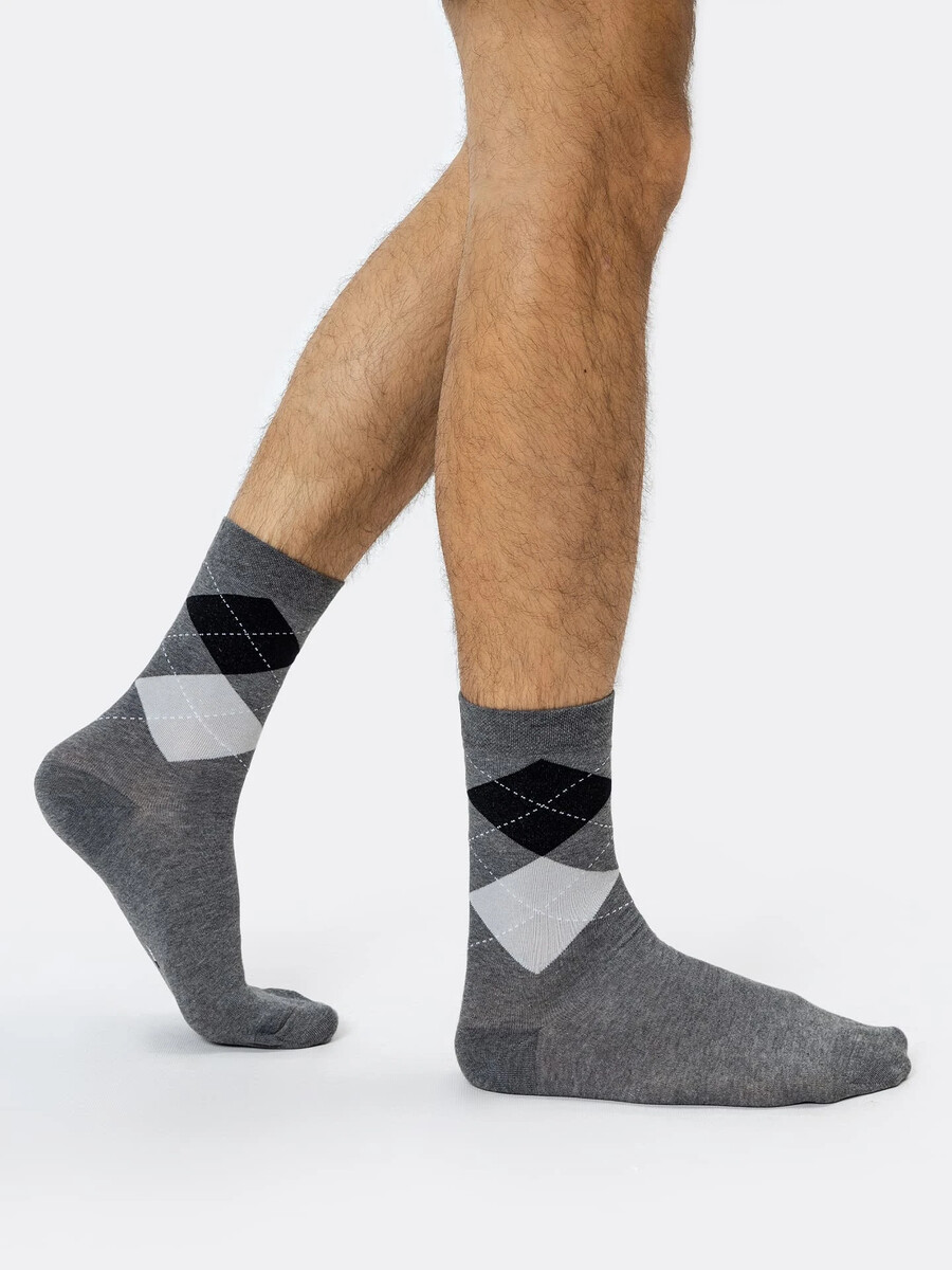 Высокие носки мужские серые с рисунком в виде ромбов Mark Formelle