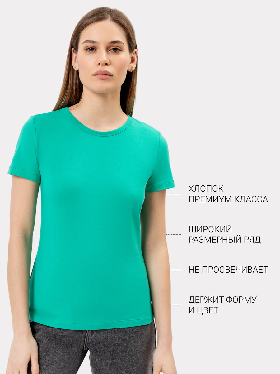 Футболка женская в зеленом цвете однотонная базовая женская футболка в мятном е