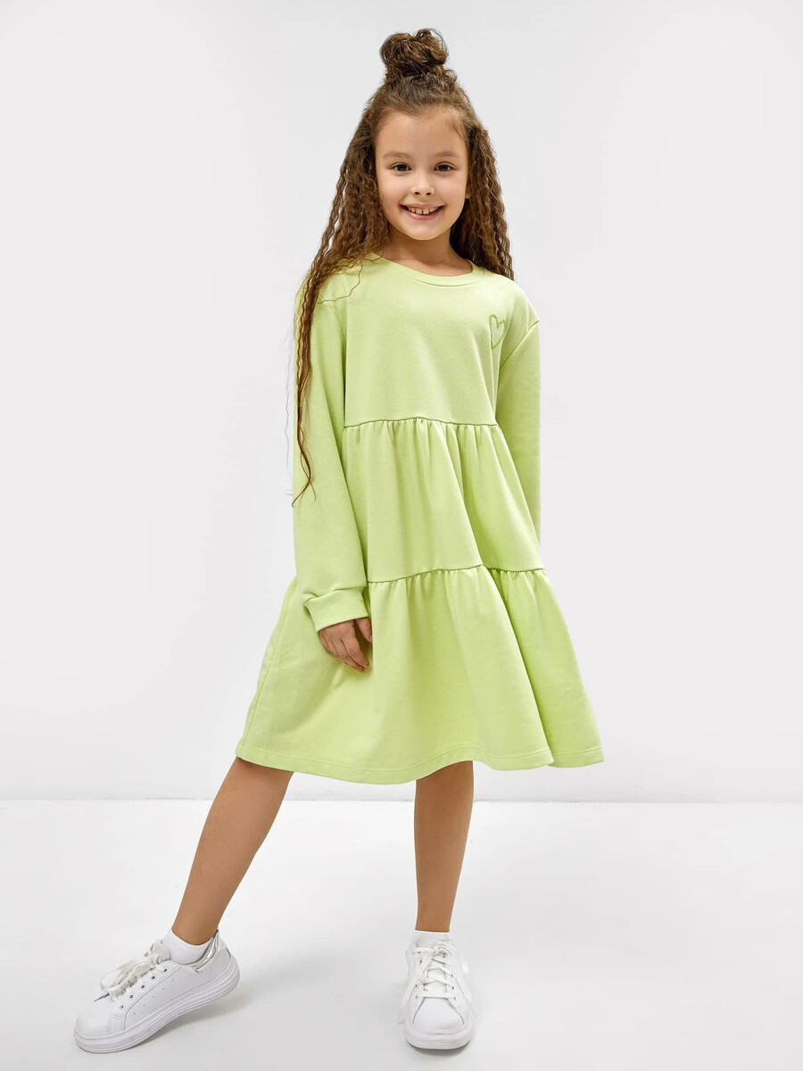 Платье для девочек многоярусное в бледно-лаймовом цвете с печатью Mark Formelle