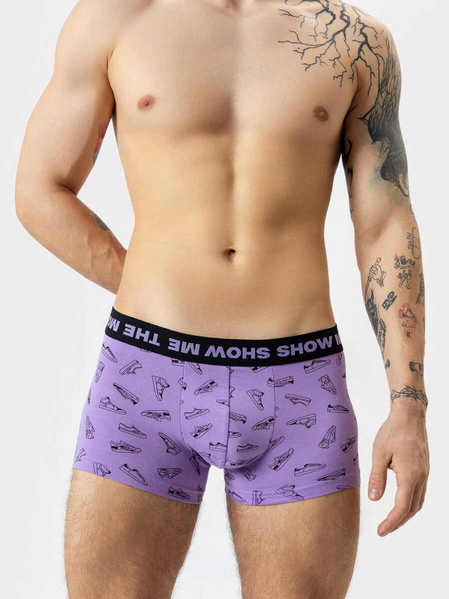 фото Мужские трусы-боксеры в фиолетовом цвете с рисунком в виде mark formelle