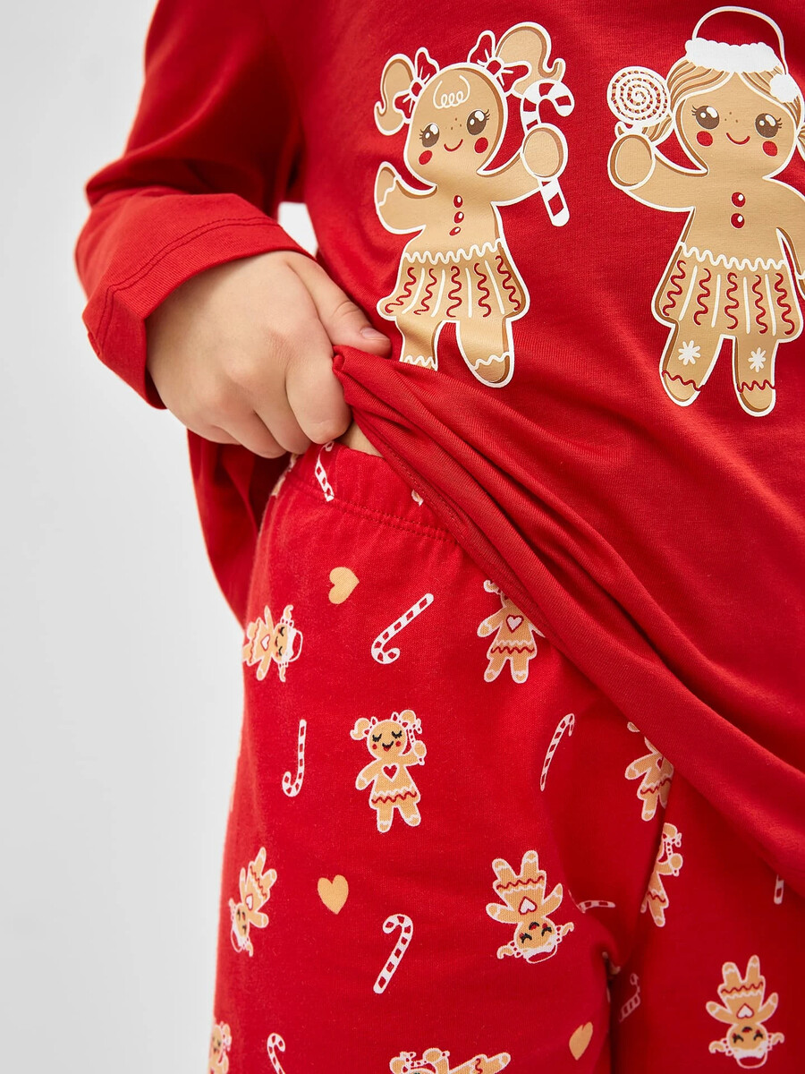 фото Хлопковый комплект для девочек (красный лонгслив и красные брюки) mark formelle