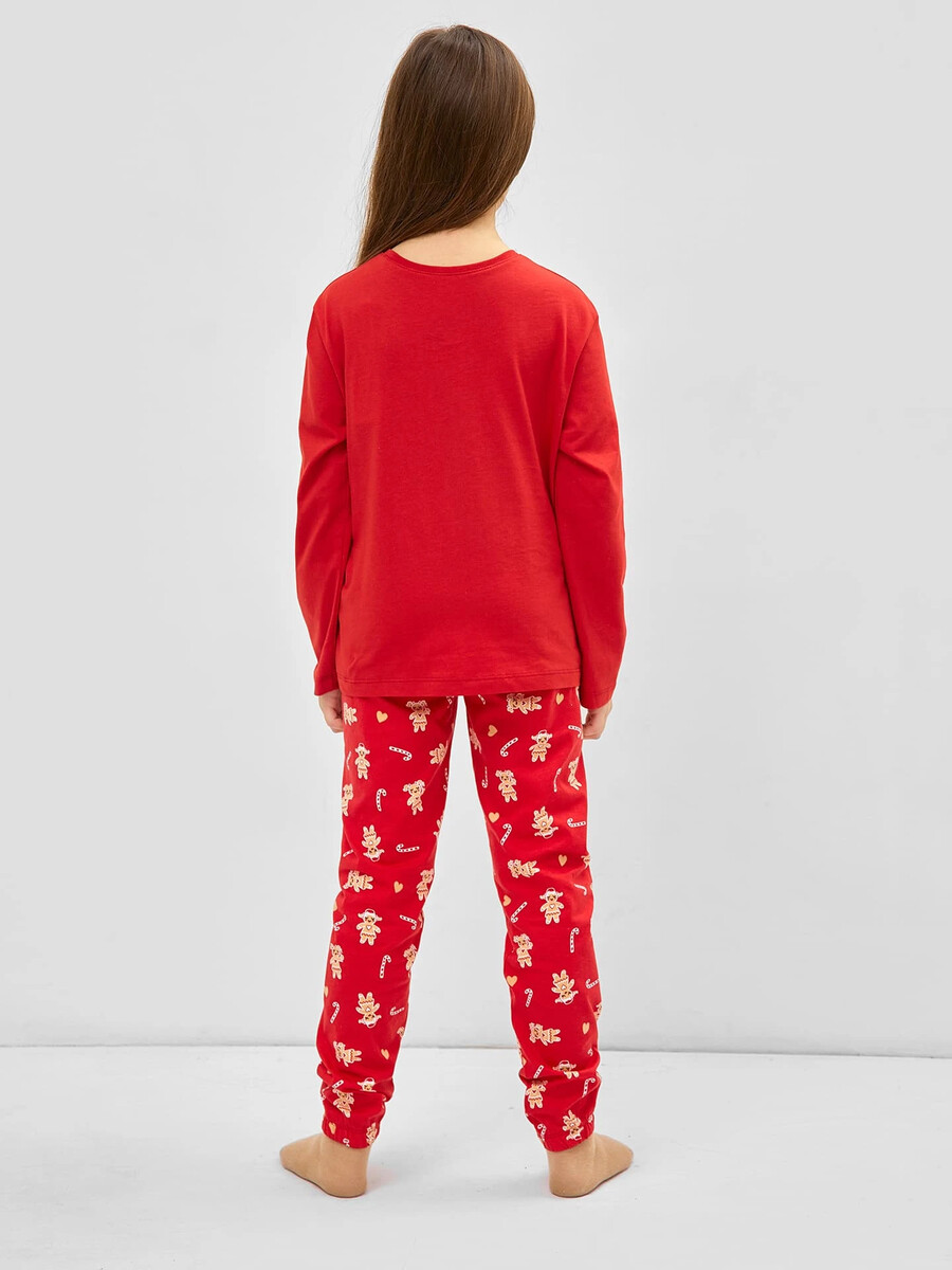 фото Хлопковый комплект для девочек (красный лонгслив и красные брюки) mark formelle