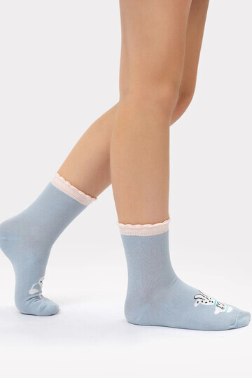 Высокие детские носки серо-голубого цвет