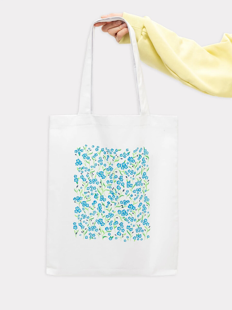 фото Текстильная белая сумка-шопер с цветочным принтом mark formelle