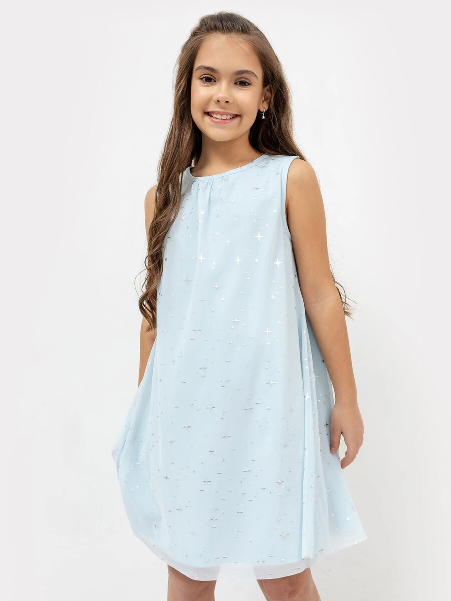 Нарядное многослойное платье нежно-голубого цвета в звездочку для девочек нарядное платье с пышными рукавами для девочек