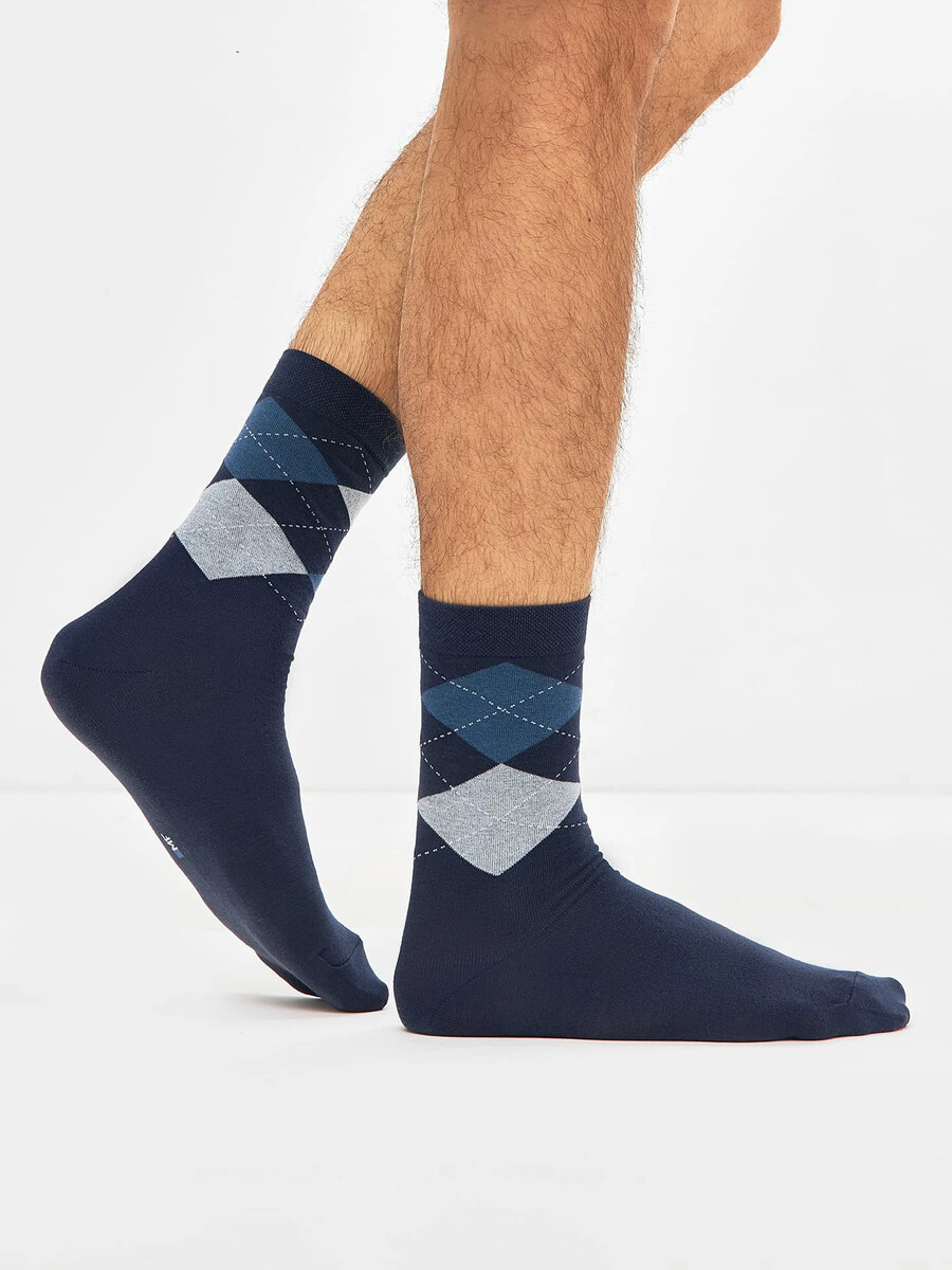 Высокие мужские носки темно-синего цвета с ромбами Mark Formelle
