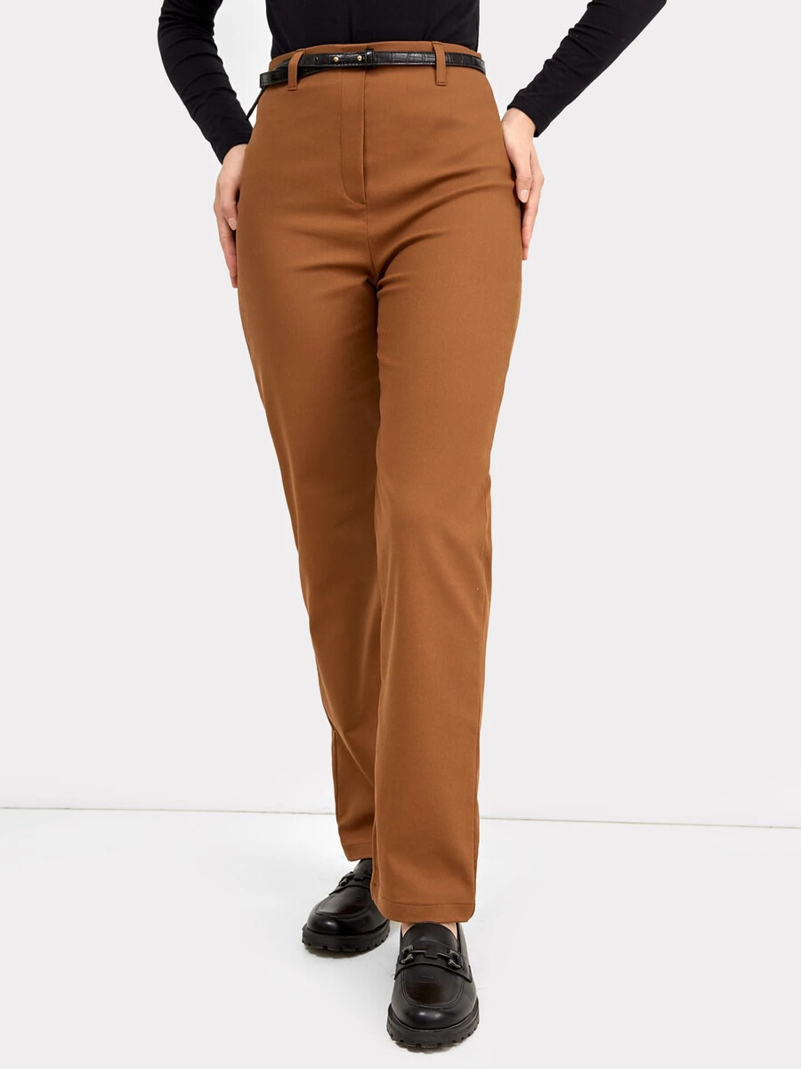 фото Однотонные брюки прямого силуэта шоколадного цвета mark formelle