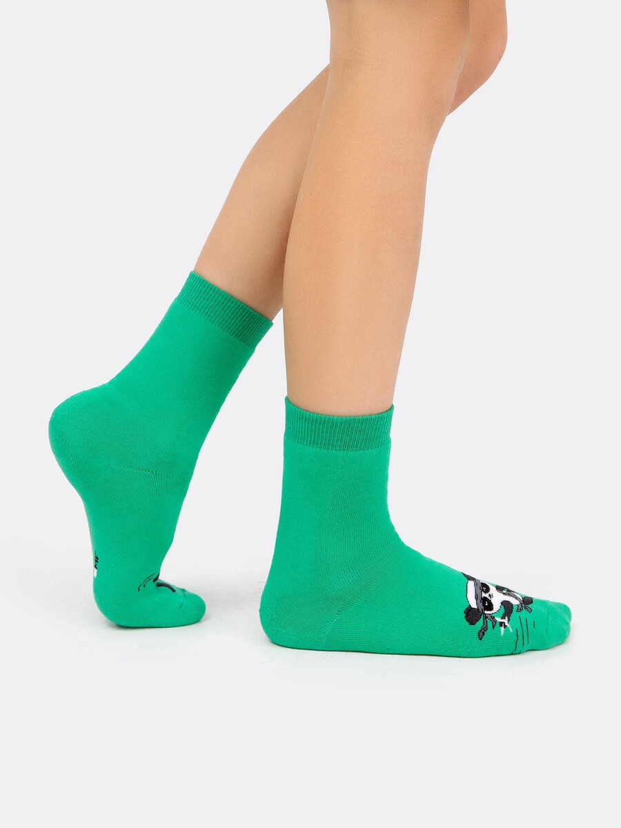 Теплые детские носки светло-зеленого цвета с пандой