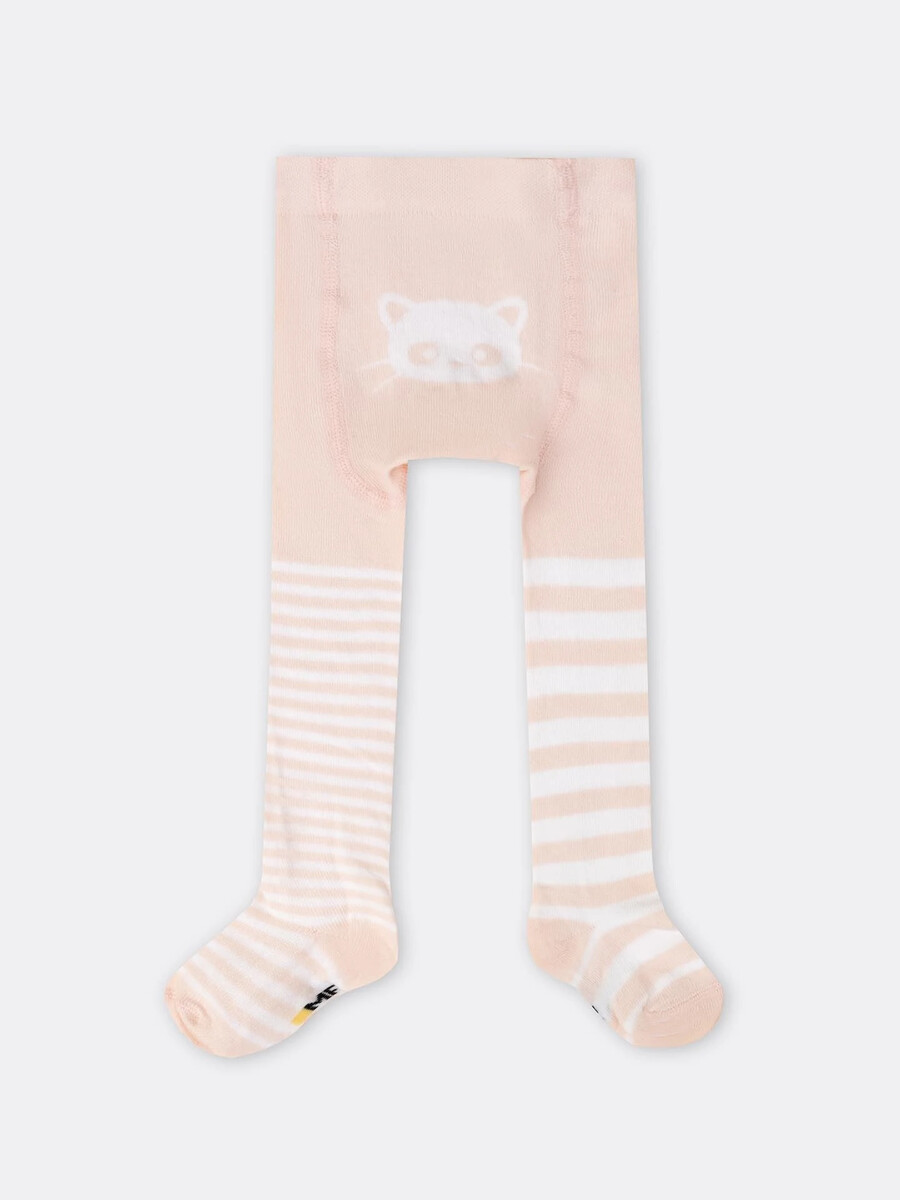 

Гладкие детские колготки зефирного цвета и мордочкой котика, Розовый;зефирный
