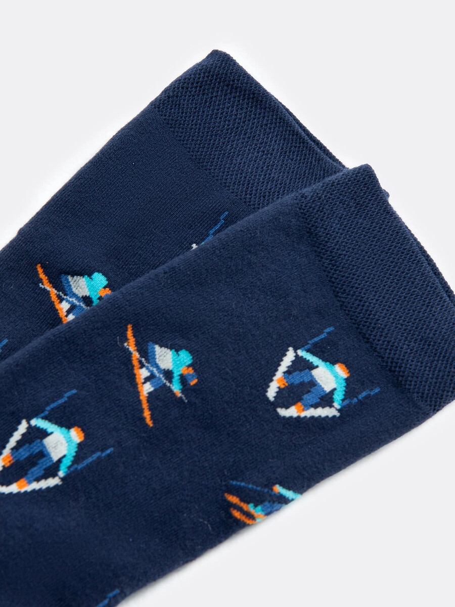 фото Махровые мужские носки темно-синего цвета с принтом в виде лыжников mark formelle