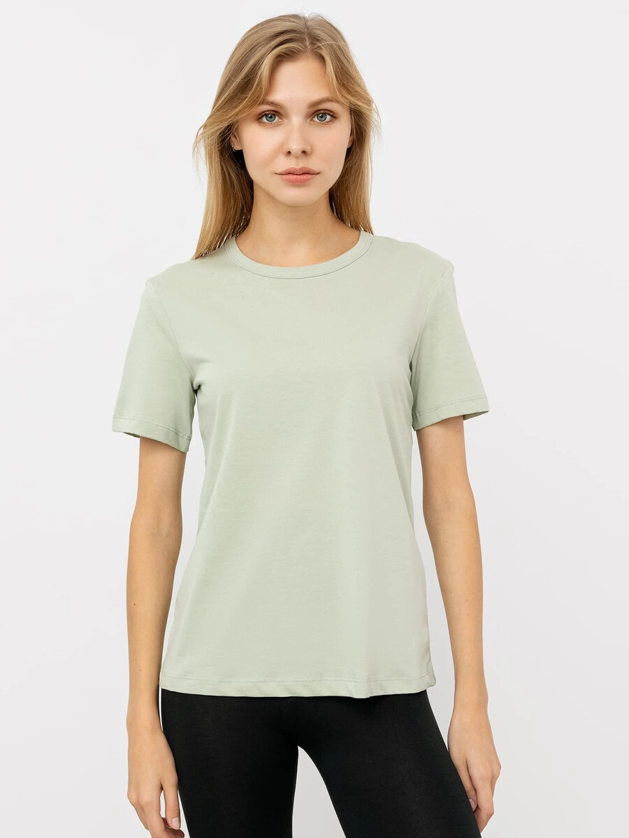 Однотонная женская футболка пыльно-зеленого цвета рубашка женская в пыльно изумрудном е