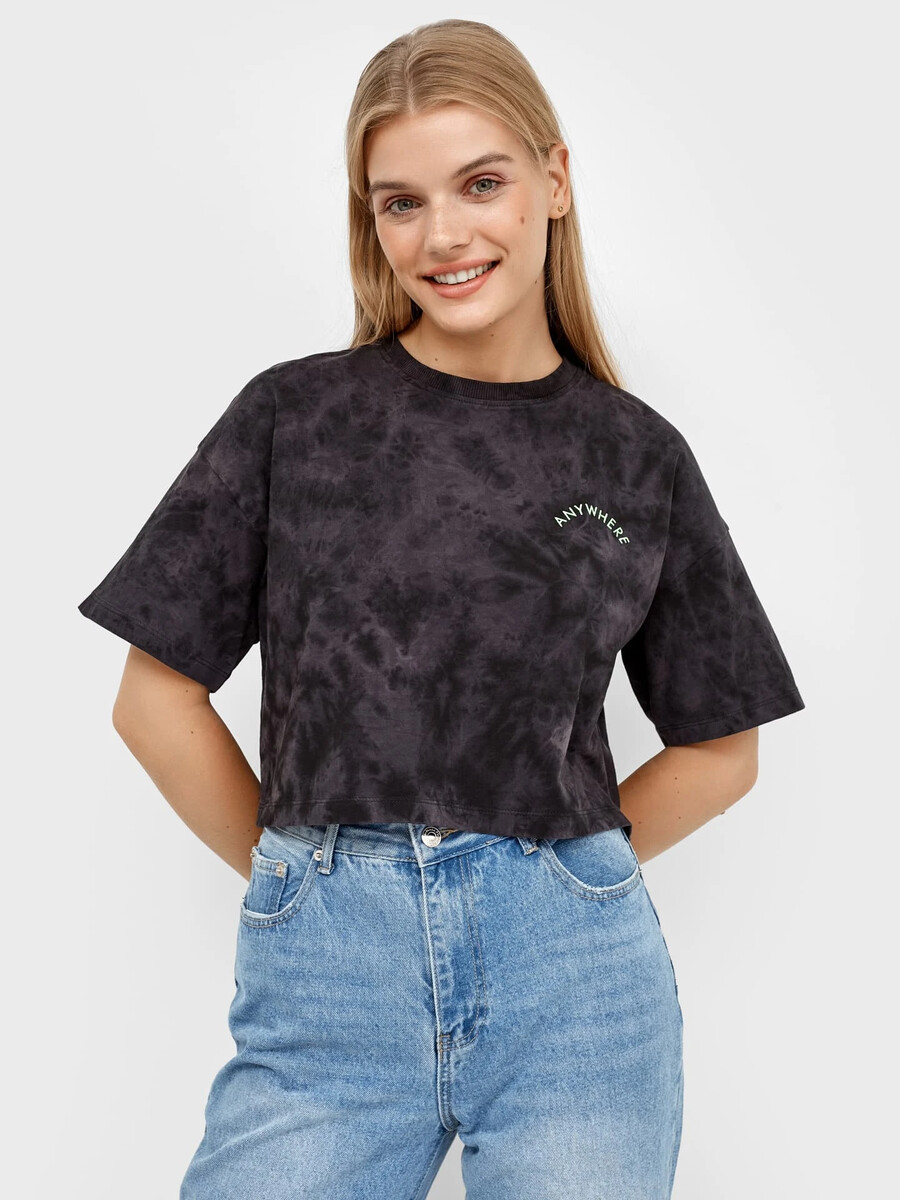 Укороченная свободная футболка в оттенке футболка женская в бирюзовом оттенке